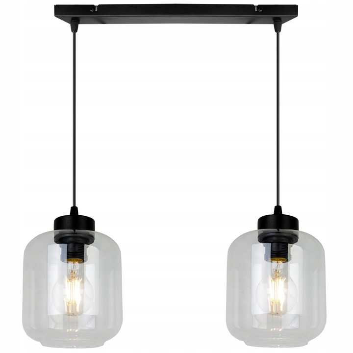 Plafoniera suspendata, LightHome, Novalja, Retea de alimentare, 60 W, 2 puncte luminoase, 15 cm, 90x50 cm, E27, sticla, Negru