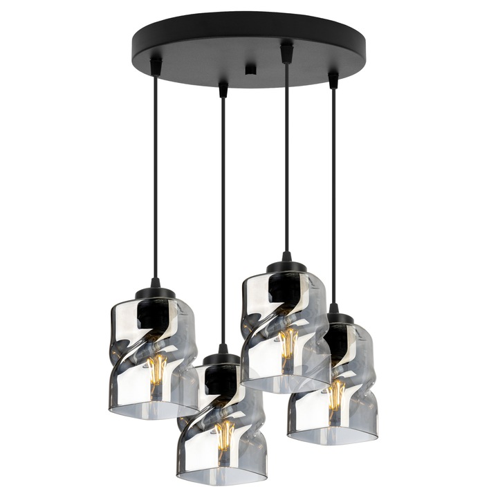 Plafoniera suspendata, LightHome, Niki, Retea de alimentare, 60 W, 4 puncte luminoase, 10 cm, 90x40 cm, E27, metal, Crom/Negru