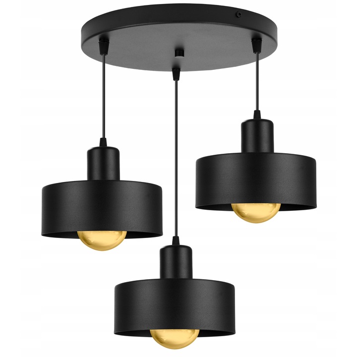 Plafoniera suspendata, Light Home, Barcelona, reglabile, Lungime 90 cm, Latime 45 cm, Abajur 20 cm, E27, 3 punct de lumina, metal, Negru