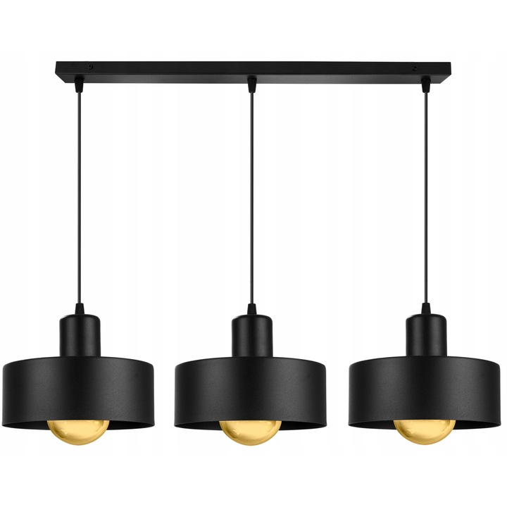 Plafoniera suspendata, Light Home, Barcelona, reglabile, Lungime 90 cm, Latime 75 cm, Abajur 20 cm, E27, 3 punct de lumina, metal, Negru