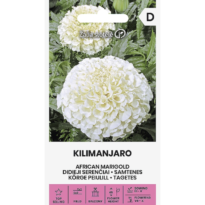 Seminte, Craite Marigold African Kilimanjaro, Žalia Stotelė, plic, 0.2 grame