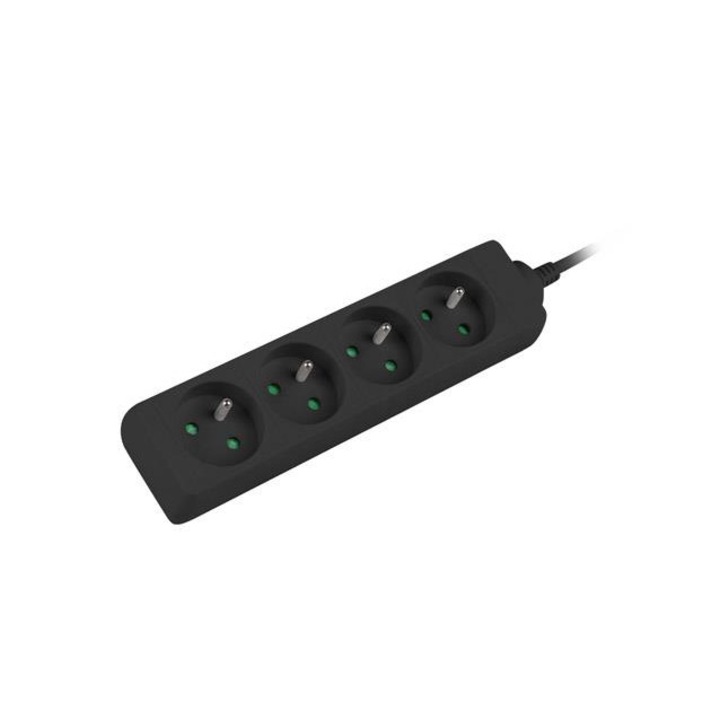 Удължител Lanberg, 4 гнезда, С ключ, 230 V, 1,5 м, Черен, Червен