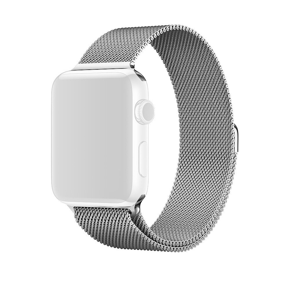 Curea metalica argintie cu prindere pe baza de magnet compatibila cu Apple Watch 42mm