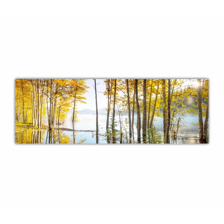 Vászonfestmény, 1 db, Erdő és tó 4 0128, UV nyomat PREMIUM COTTON vászonra és fa keretre feszítve, 120X40 cm