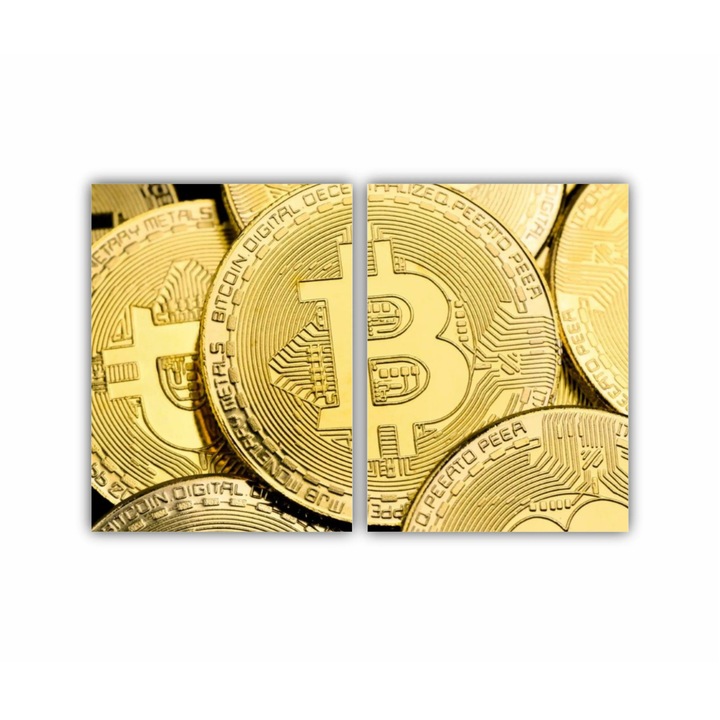 2 db-os Multicanvas festmény készlet, Bitcoin 4 0183, UV-nyomat PREMIUM COTTON vászonra és fa keretre feszítve, 120X80 cm