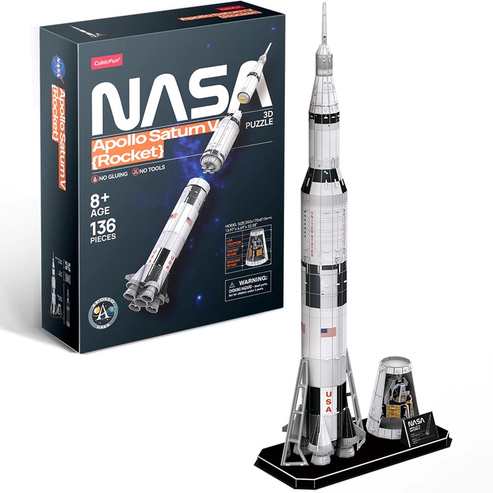 3D köbös szórakoztató puzzle - NASA Apollo Saturn V, 136 darab