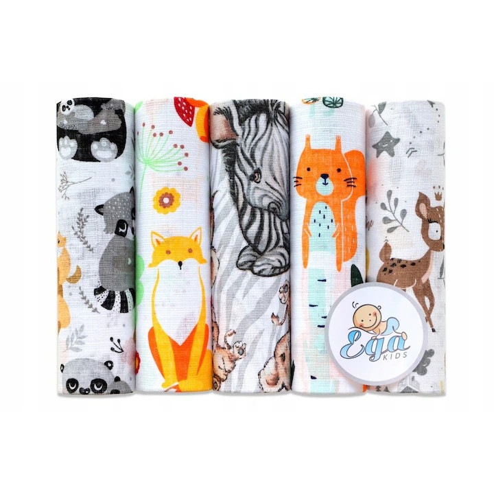 Scutece pentru bebelusi, Ega Kids, Bumbac, 70 x 80 cm, 5 buc, Multicolor