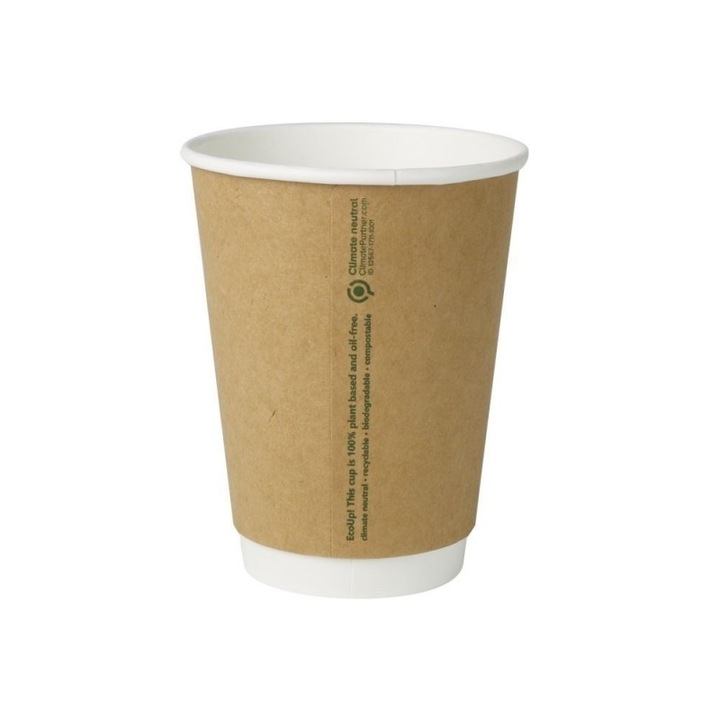 Set 25 pahare biodegradabile, dublu strat, carton maro, 360ml/12oz
