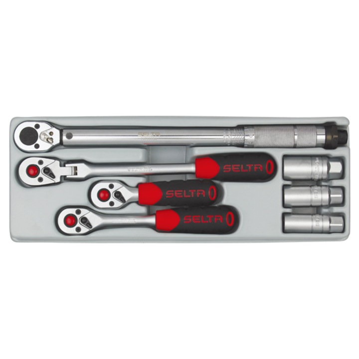 Set modul clicheti si cheie dinamometrica 3/8'' Selta, 7 piese