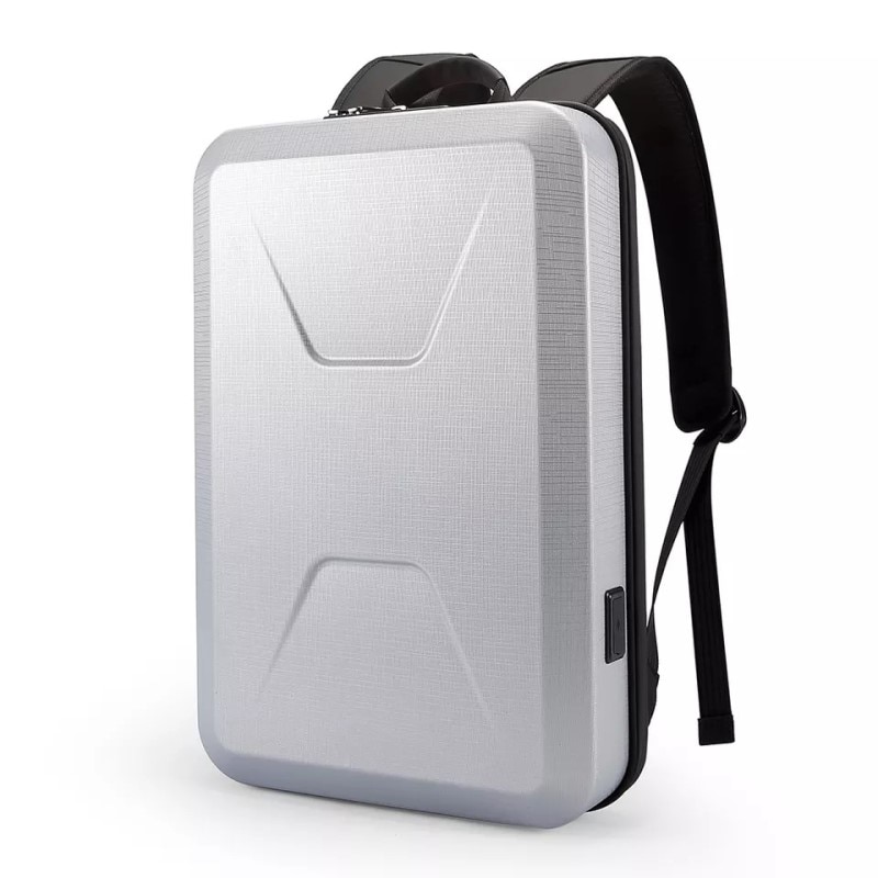 Rucsac laptop 15.6" business cu carcasa rigida din material impermeabil EVA, sistem antifurt, port de incarcare USB, BANGE, 30.5x10x44.5 cm, Argintiu