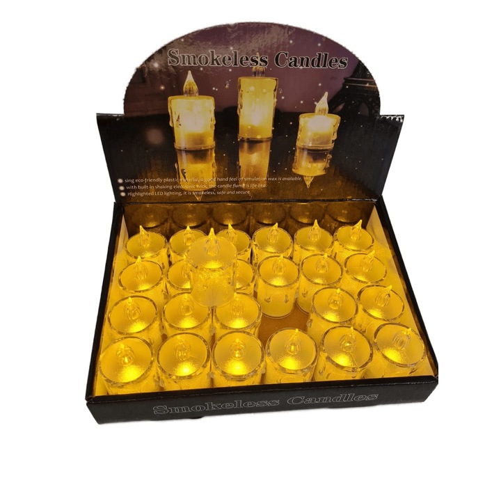 Set 24 Lumanari Led, Transparente, 5 cm, pe Baterii