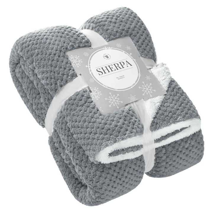 Patura Sherpa, Spod Igły i Nitki, Microfibra, 150 x 200 cm, Gri grafit