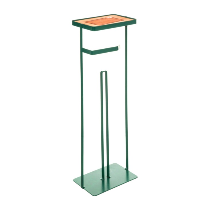 Suport hartie igienica Handy, metal, albastru-verde, 18 x 12 x 59 cm