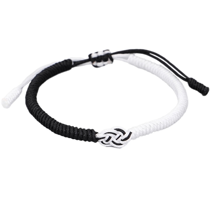 Bratara, model ying si yang impletitura noduri norocoase, dimensiune reglabila, neagra si alba, unisex, EFAYN
