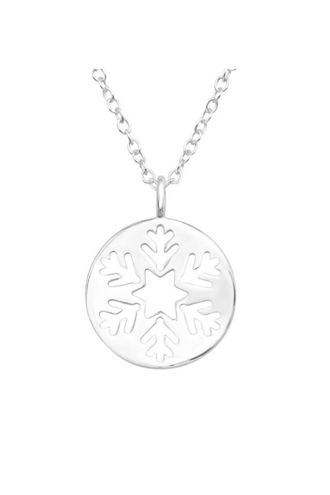 Lant din argint 925 Snowfield cu pandantiv in forma de banut cu decupaj in forma de fulg de nea, 40 cm