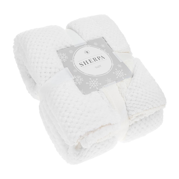 Patura Sherpa, Spod Igły i Nitki, Microfibra, 150 x 200 cm, Alb