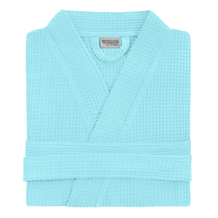 Halat de baie Gofer, Spod Igły i Nitki, Stil Kimono, Unisex, Bumbac, Turcoaz, Marime universala