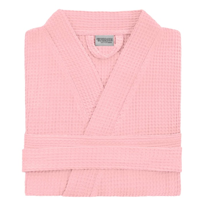 Halat de baie Gofer, Spod Igły i Nitki, Stil Kimono, Unisex, Bumbac, Roz, Marime universala