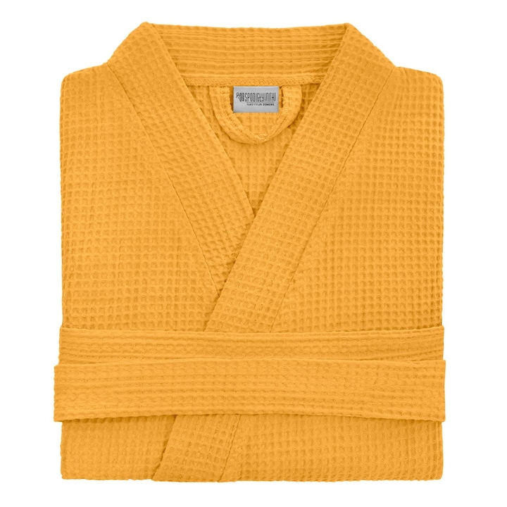 Gofer fürdőköpeny, Spod Igły i Nitki, kimonó stílusú, unisex, pamut, mustársárga, egy méret