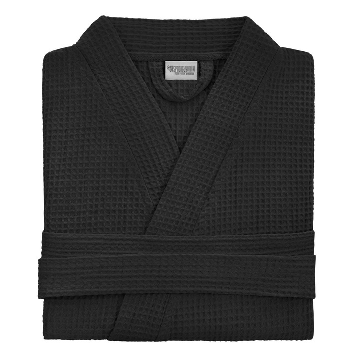 Halat de baie Gofer, Spod Igły i Nitki, Stil Kimono, Unisex, Bumbac, Gri grafit, Marime universala