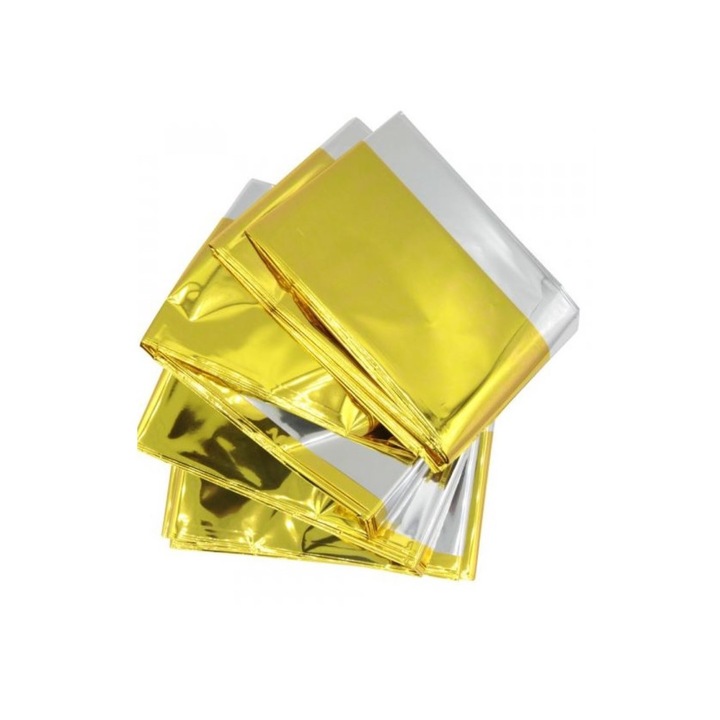 Patura izoterma de salvare pentru operatiuni de urgenta, hipotermiei, hipertermiei, argintiu/auriu, 210x160 cm