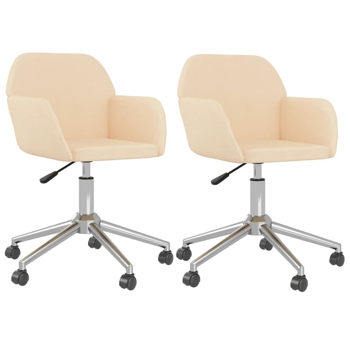 Set scaune de bucatarie pivotante vidaXL, 2 piese, crem, material textil, 54 x 60,5 x 73 - 80,5 cm