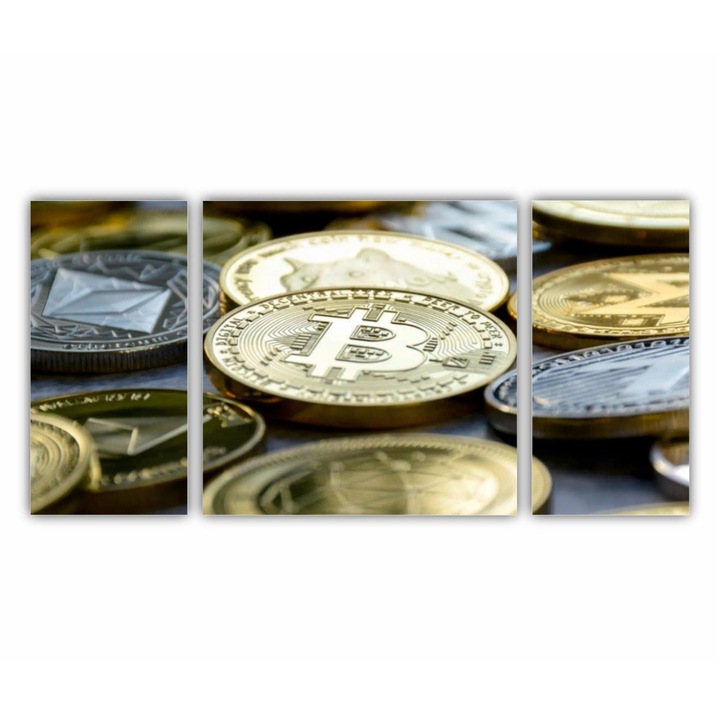 3 db-os Multicanvas festmény készlet, Bitcoin 5 0184, UV-nyomat PREMIUM COTTON vászonra és fa keretre feszítve, 120X60 cm