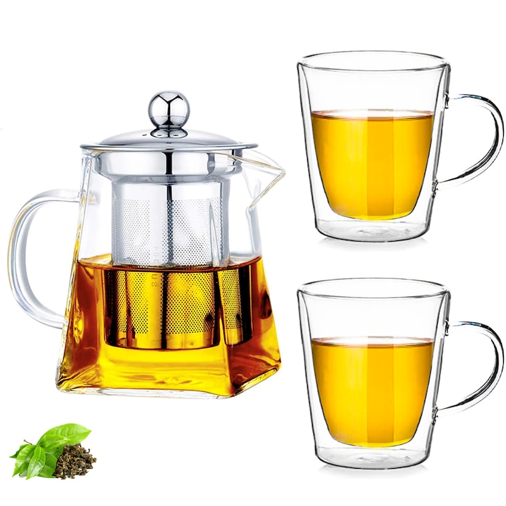 Комплект чайник с цедка и чаши Quasar & Co.®, 550 ml/2 x 250 ml, прозрачен