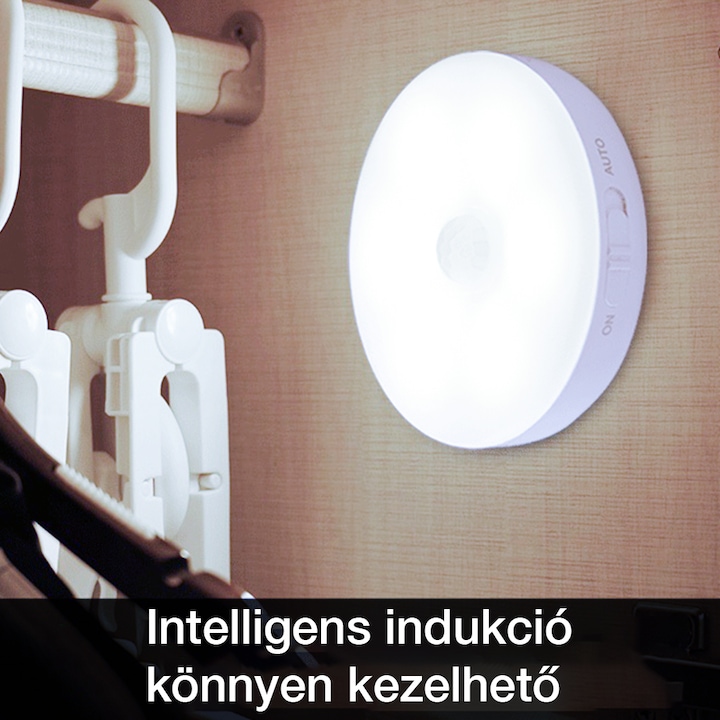 Dollcini, LED lámpa, Intelligens LED lámpa vezeték nélküli mozgásérzékelővel és USB-töltéssel, hordozható,8 cm,400412C, hideg fény