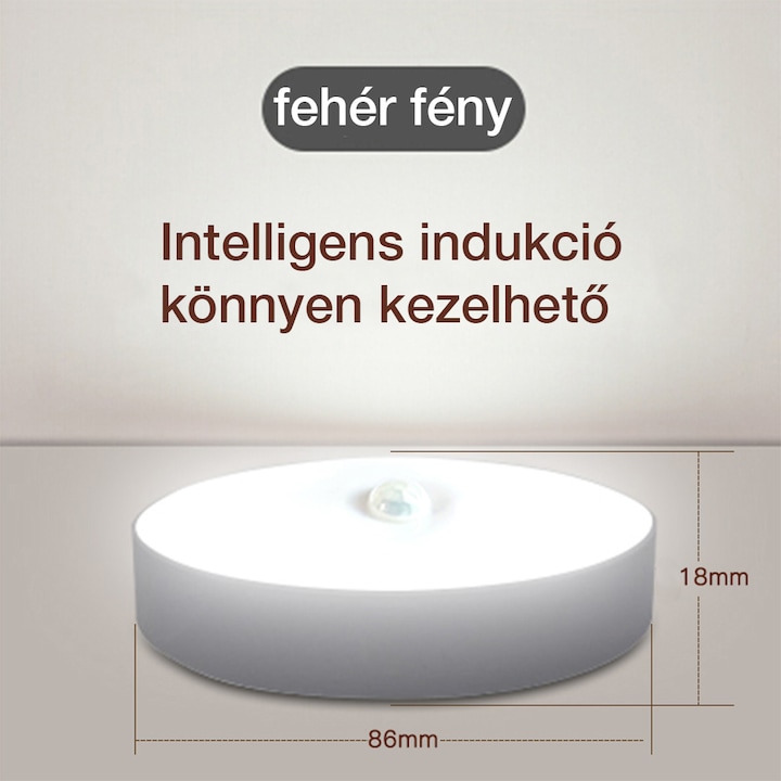 Dollcini, LED lámpa, Intelligens LED lámpa vezeték nélküli mozgásérzékelővel és USB-töltéssel, hordozható,8 cm,400412D, fehér