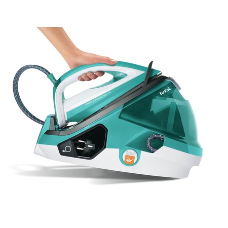 Statie de calcat Tefal GV9070E0 Pro Express Care, 2400W, 500g/min, 120g/min, Talpa Autoclean Durilium, 7.2 bari, 3 setari, Protect System, 1.6l, Alb/Verde
