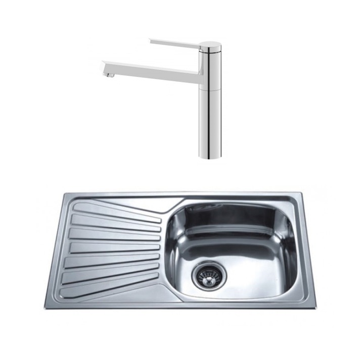 Set chiuveta de bucatarie, Inter Ceramic, 78 x 43,5 cm, Crom