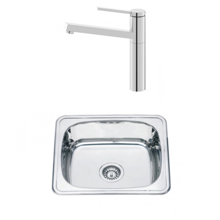 Set chiuveta bucatarie, Inter Ceramic, 48 x 42 cm, Crom