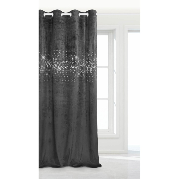 Spod Igły i Nitki drapéria, Gyűrűkkel, Velúr, Poliészter, 140x250 cm, Grafitszürke