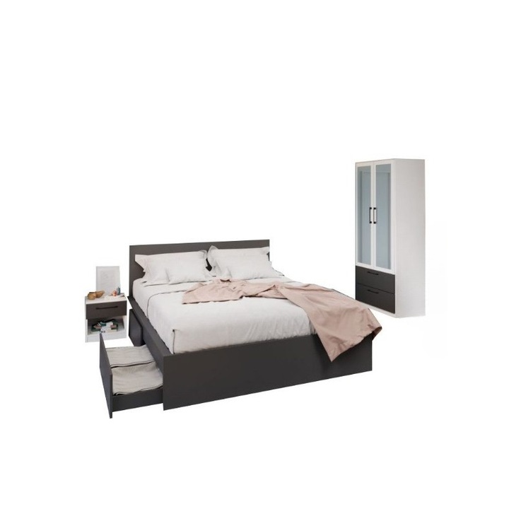 Set Dormitor Benjamin C04, fara Comoda, Pat 160x200, Dulap, Noptiere