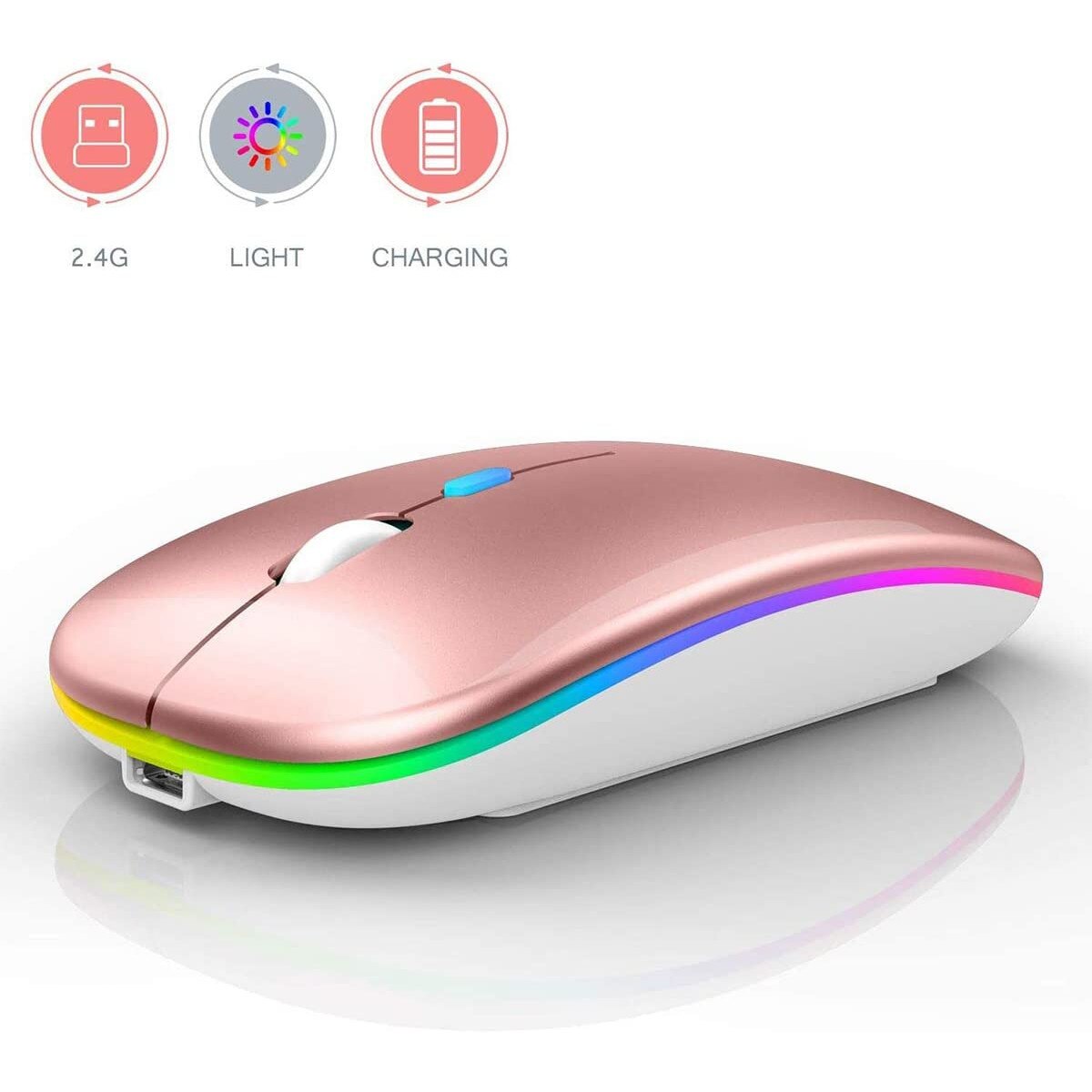 Mouse optic cu WI-FI, Zola®, leduri multicolore, 11x6x2.5 cm, roz - eMAG.ro