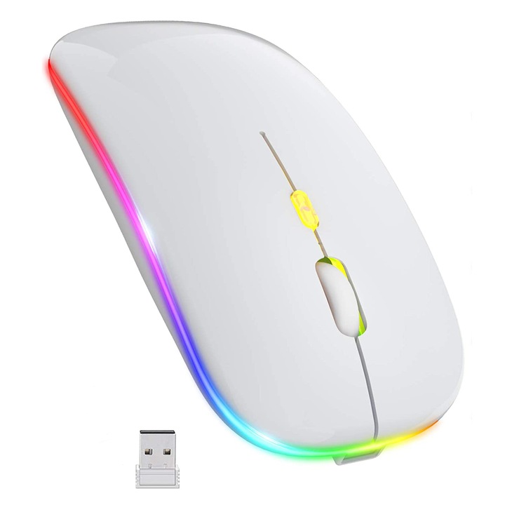 Оптична мишка с WI-FI, Zola®, многоцветни светодиоди, 11x6x2.5 см, бяла