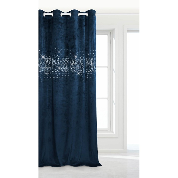 Draperie Spod Igły i Nitki, Cu inele, Poliester, 140x250 cm, Bleumarin