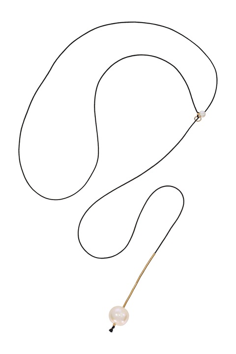 CORINA MARDARI, Colier lung din aur filat de 14K/20 si perle, Alb, Auriu, Negru