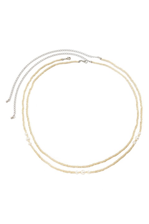 Set de doua lanturi de talie, siraguri de margelute aurii si perle Auriu