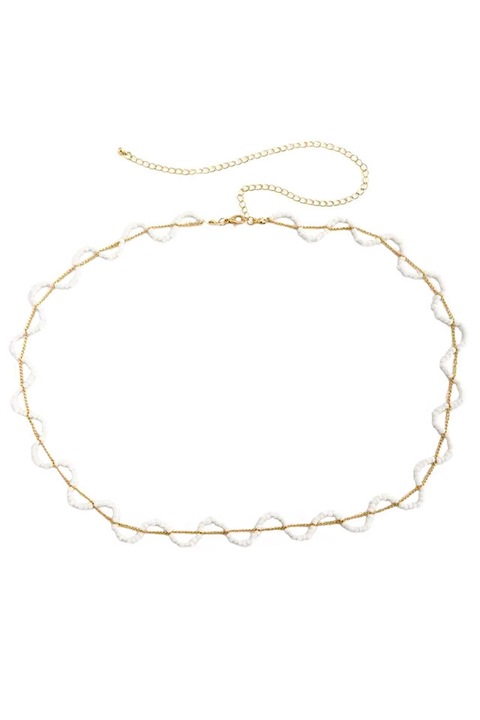 Lant de corp pentru talie, sir serpuit de margelute, prins cu lant metalic Alb