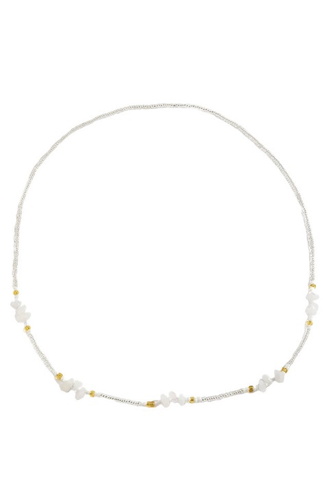 Lant de corp pentru talie, sirag de margelute foarte mici si pietricele de diverse forme Alb