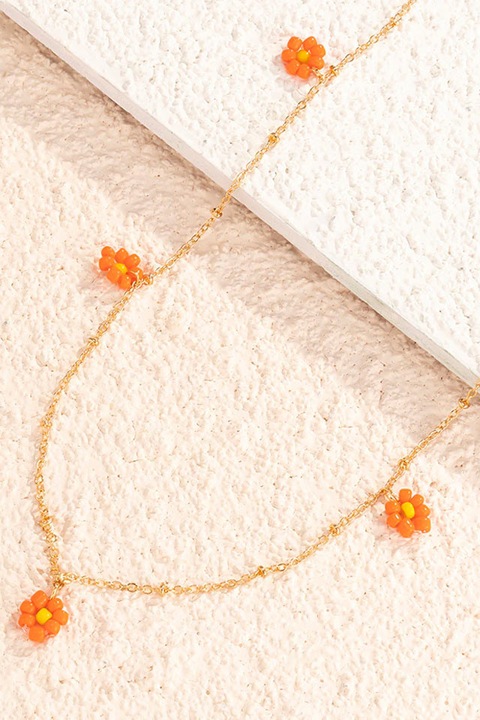 Lant de corp pentru talie, cu bilute si floricele din margelute colorate Portocaliu