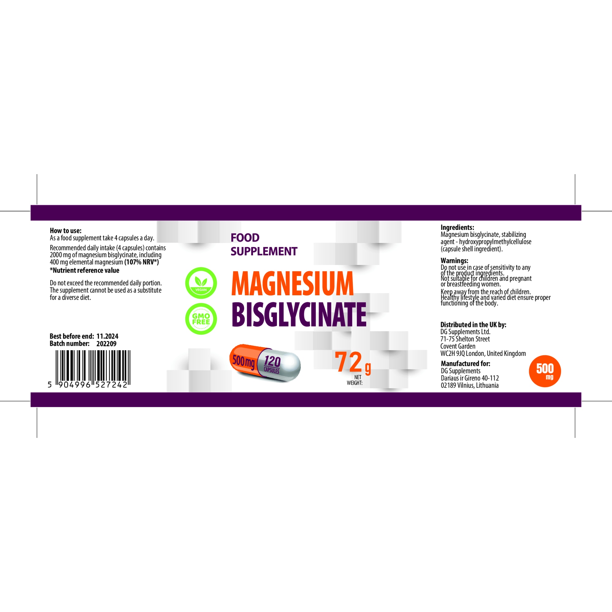 Magnesium Bisglycinate 500mg 120 Vegan Capsule eMAG.ro