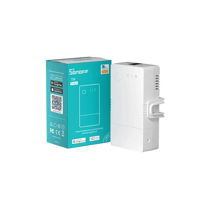 Прекъсвач SONOFF TH Origin, 20A, Wi-Fi, Опция за термо или влаго регулатор