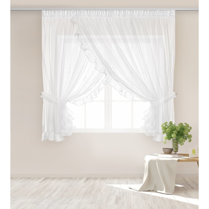 Perdea, Poliester, Sufragerie, 400x150, Alb