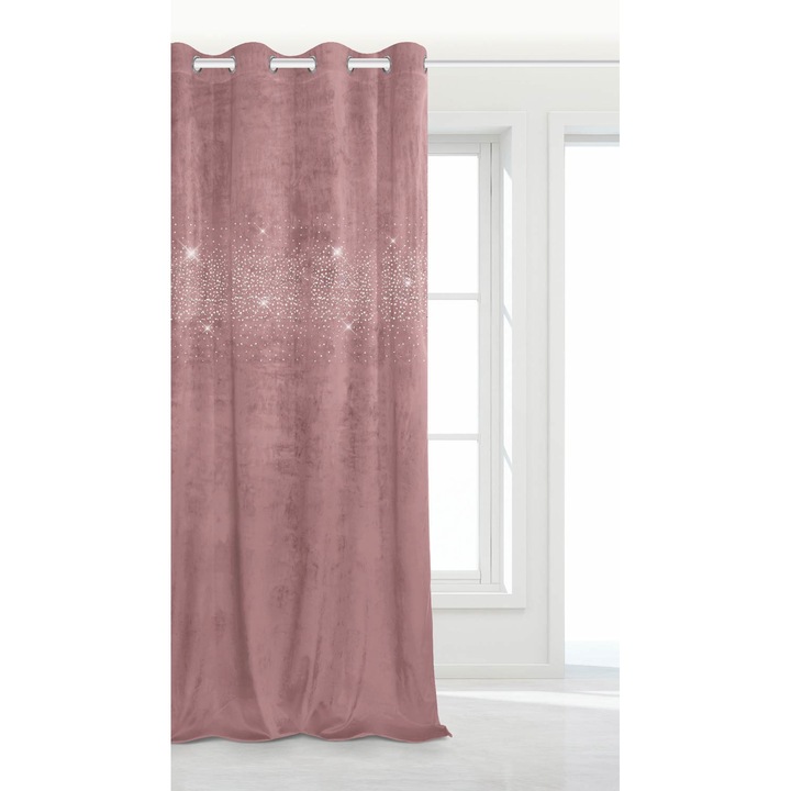 Spod Igły i Nitki drapéria, Gyűrűkkel, Velúr, Poliészter, 140x250 cm, Púderrózsaszín