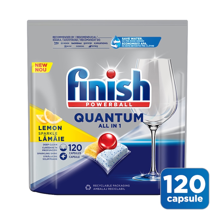 Detergent capsule pentru masina de spalat vase Finish Quantum Lemon, 120 spalari