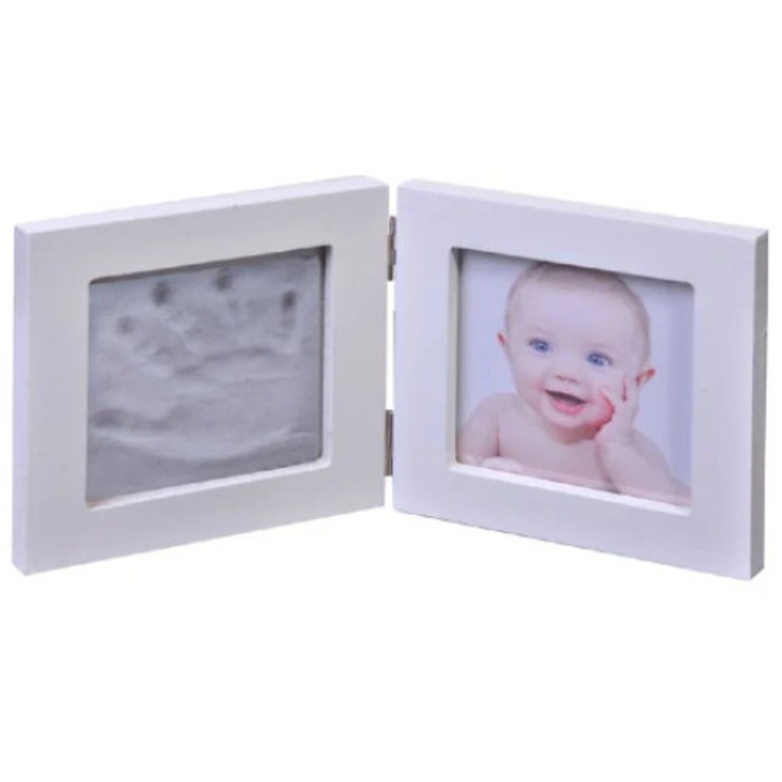Рамка за снимки, с 2D комплект отпечатъци за деца, отпечатък на ръка или крак, бяла