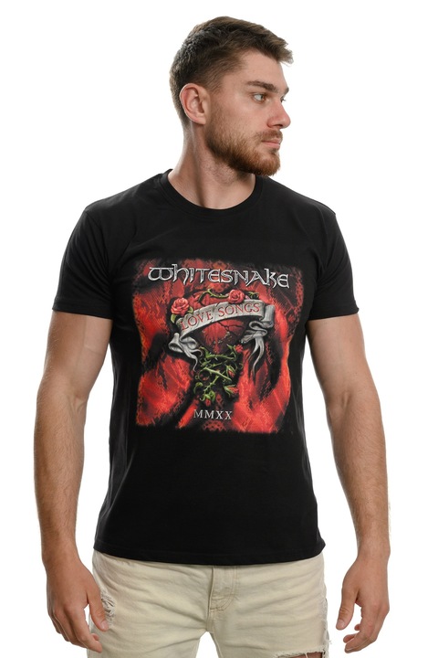 Férfi póló Printex, WHITESNAKE, Szerelmes dalok, Zenekarok, Digitális nyomtatás, Fekete